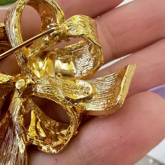 Vintage Jewelry 90s Gold Classic Ribbon Carolina gold brooch Bow Brooch - Picture 5 of 8